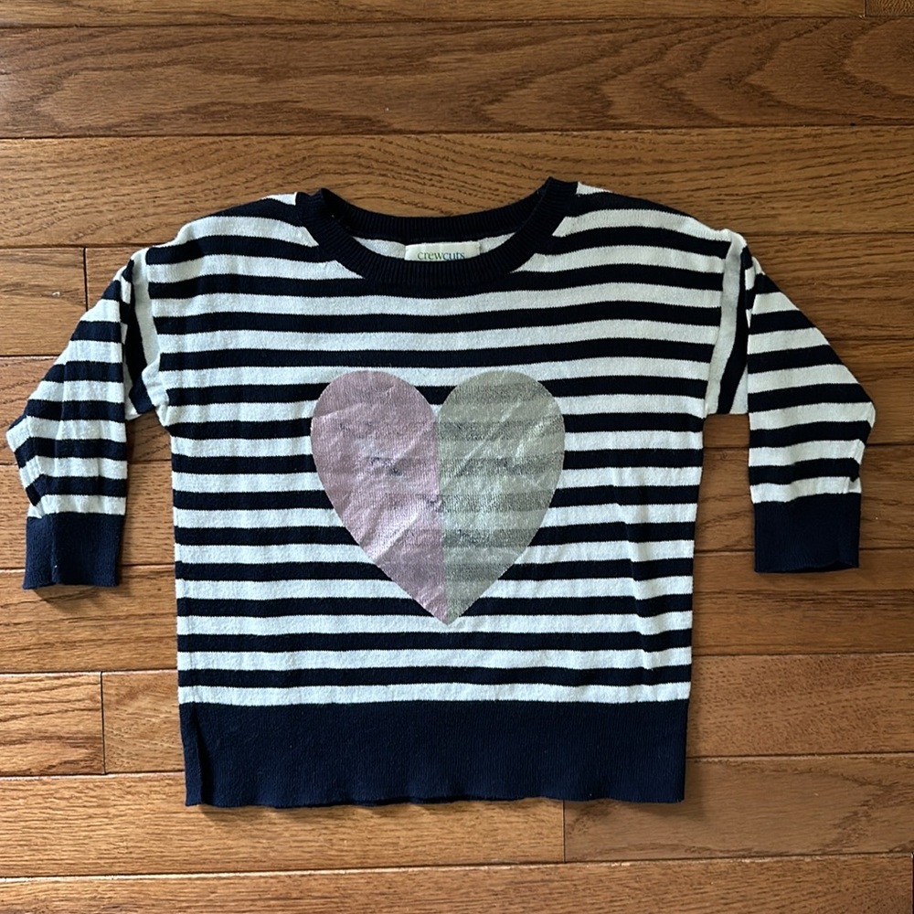 💙🤍 J. CREW crewcuts sweater heart blue and white stripes size 2T girls EUC